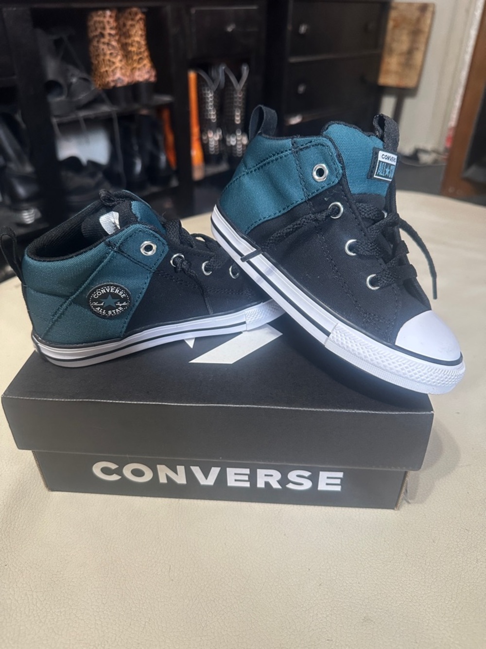 Brand new Converse Kids High-Top Sneakers in Black and Teal toddler10